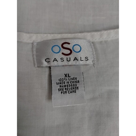 OSO Casuals XLarge Tunic Top White Linen Embellished Front Round neck 3/4 Sleeve - Picture 6 of 6